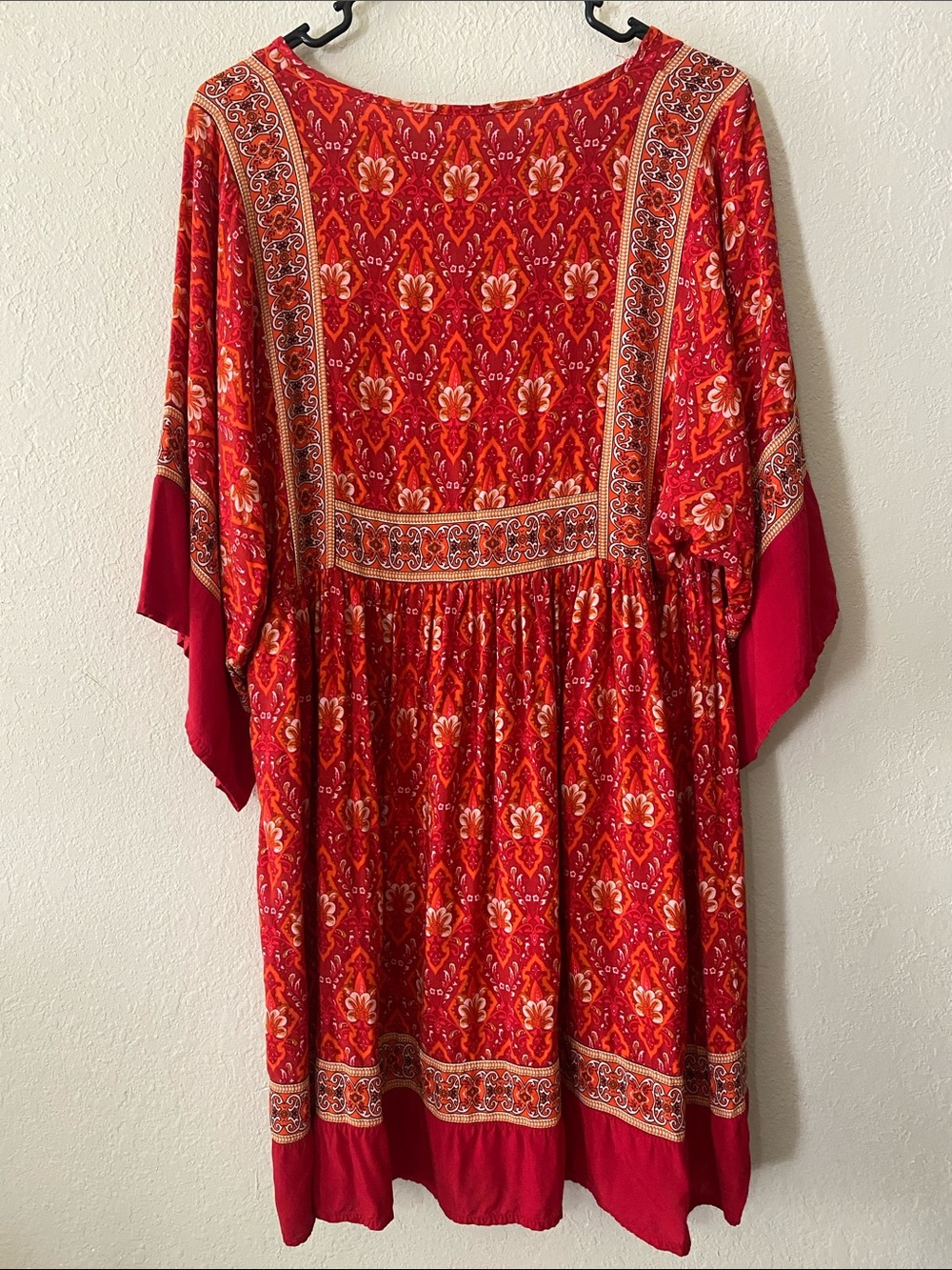 R. Vivimos Red Printed Long-Sleeve Boho Tunic Babydoll Dress - Picture 8 of 9